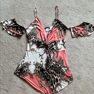 VENUS Coral and Cream Baroque Leopard Print top